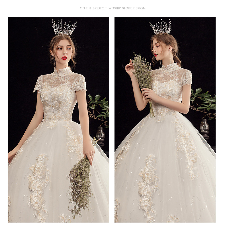 Wedding Dresses 2025High Neck Short Sleeve Appliques Lace Beading Pearl Sequins